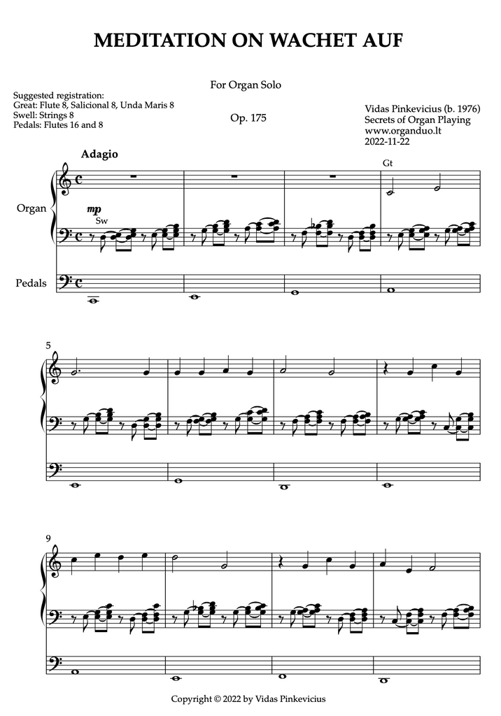 Meditation on Wachet auf, Op. 175 (Organ Solo) by Vidas Pinkevicius