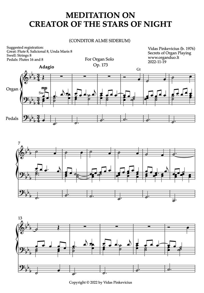 Meditation on Creator of the Stars of Night, Op. 173 (Organ Solo) by Vidas Pinkevicius