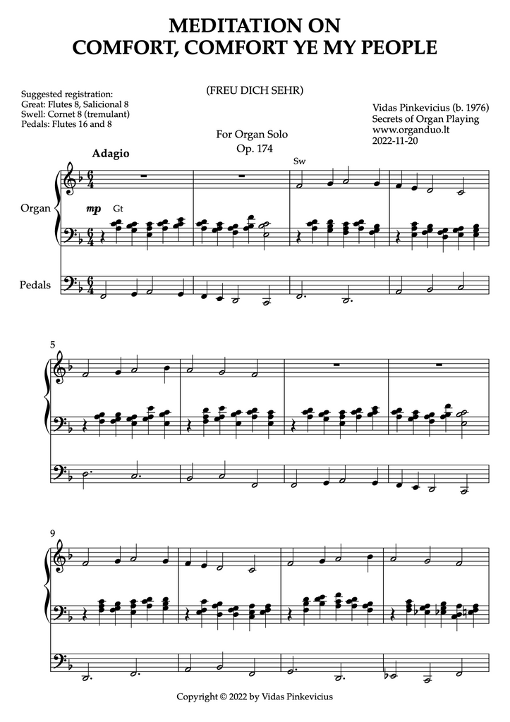 Meditation on Comfort, Comfort Ye My People, Op. 174 (Organ Solo) by Vidas Pinkevicius