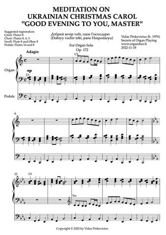 Meditation on Ukrainian Christmas Carol "Good Evening to You, Master", Op. 172 (Organ Solo) by Vidas Pinkevicius