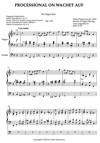Processional on Wachet auf, Op. 176 (Organ Solo) by Vidas Pinkevicius