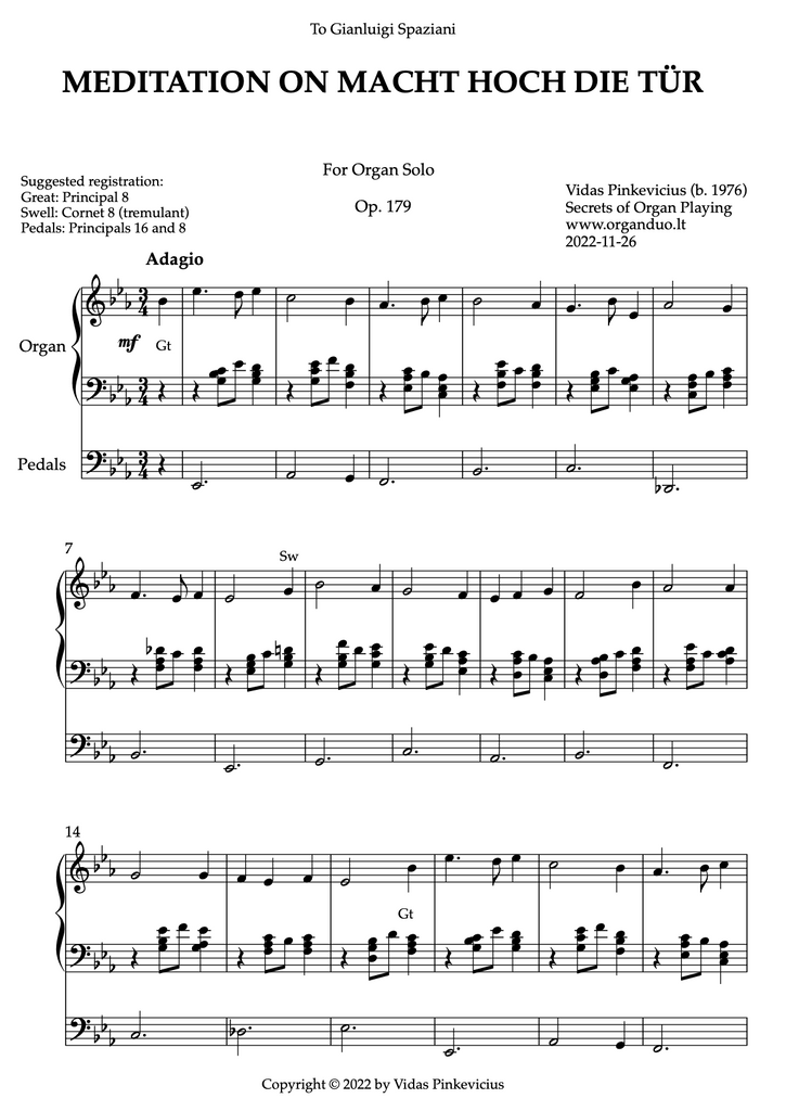 Meditation on Macht hoch die Tür, Op. 179 (Organ Solo) by Vidas Pinkevicius