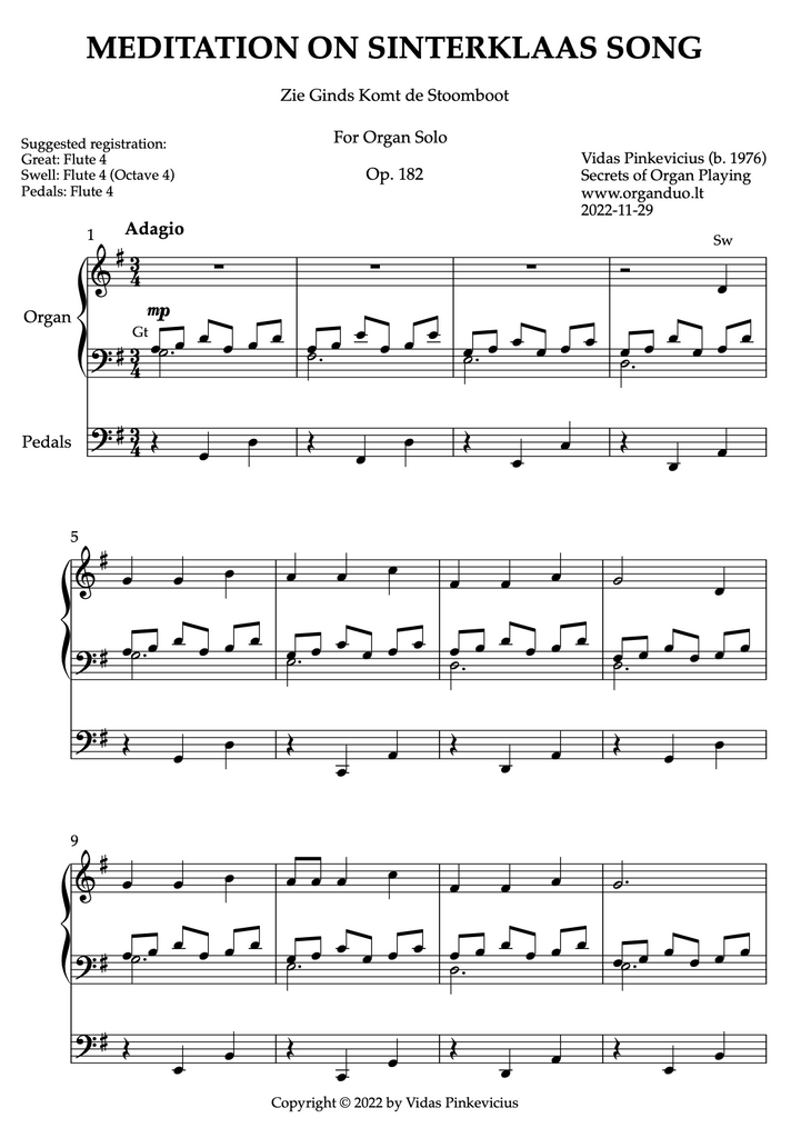 Meditation on Sinterklaas Song, Op. 182 (Organ Solo) by Vidas Pinkevicius