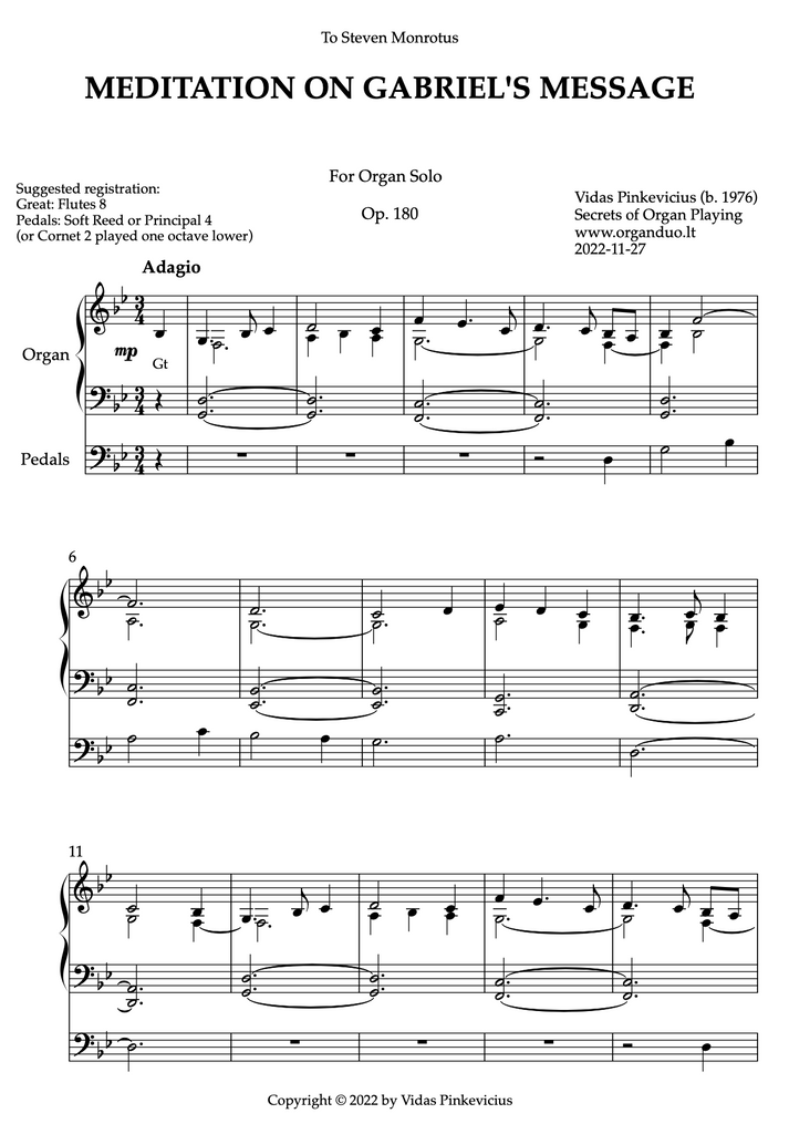 Meditation on Gabriel's Message, Op. 180 (Organ Solo) by Vidas Pinkevicius