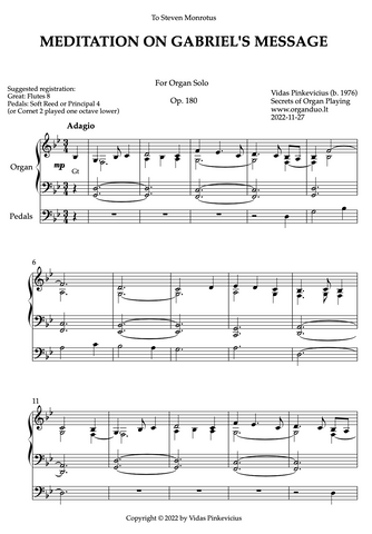 Meditation on Gabriel's Message, Op. 180 (Organ Solo) by Vidas Pinkevicius