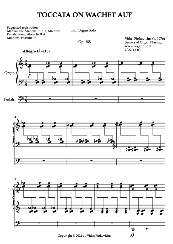 Toccata on Wachet auf, Op. 188 (Organ Solo) by Vidas Pinkevicius