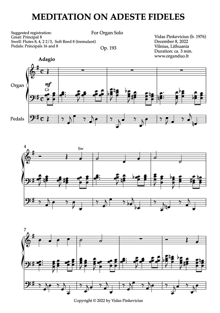 Meditation on Adeste fideles, Op. 193 (Organ Solo) by Vidas Pinkevicius