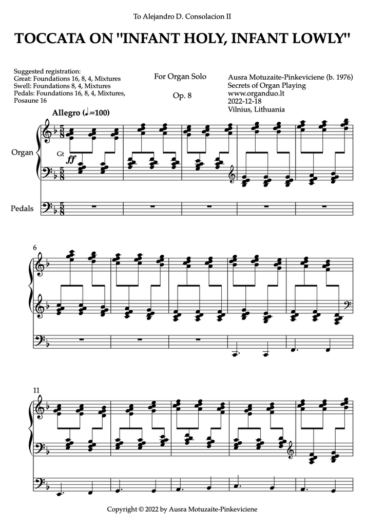 Toccata on "Infant Holy, Infant Lowly", Op. 8 (Organ Solo) by Ausra Motuzaite-Pinkeviciene