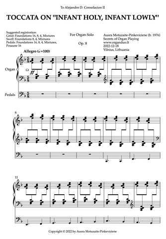Toccata on "Infant Holy, Infant Lowly", Op. 8 (Organ Solo) by Ausra Motuzaite-Pinkeviciene