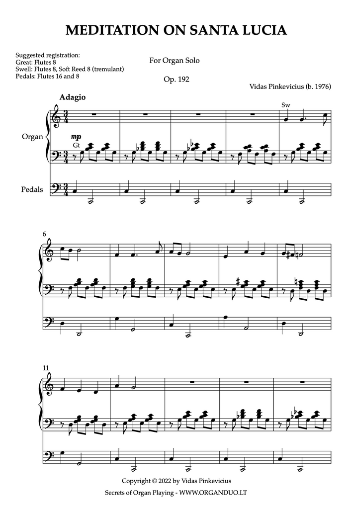 Meditation on Santa Lucia, Op. 192 (Organ Solo) by Vidas Pinkevicius