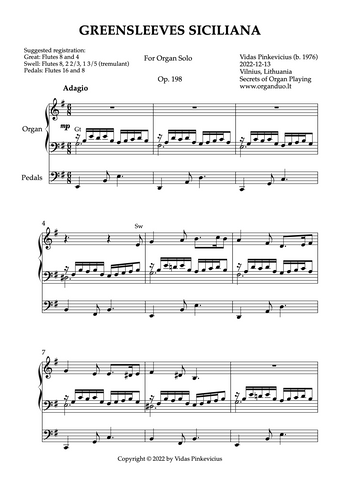 Greensleeves Siciliana, Op. 198 (Organ Solo) by Vidas Pinkevicius