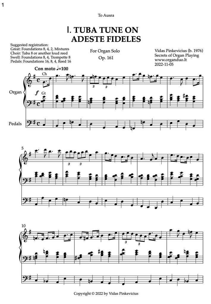 Adeste fideles Suite (Organ Solo) by Vidas Pinkevicius