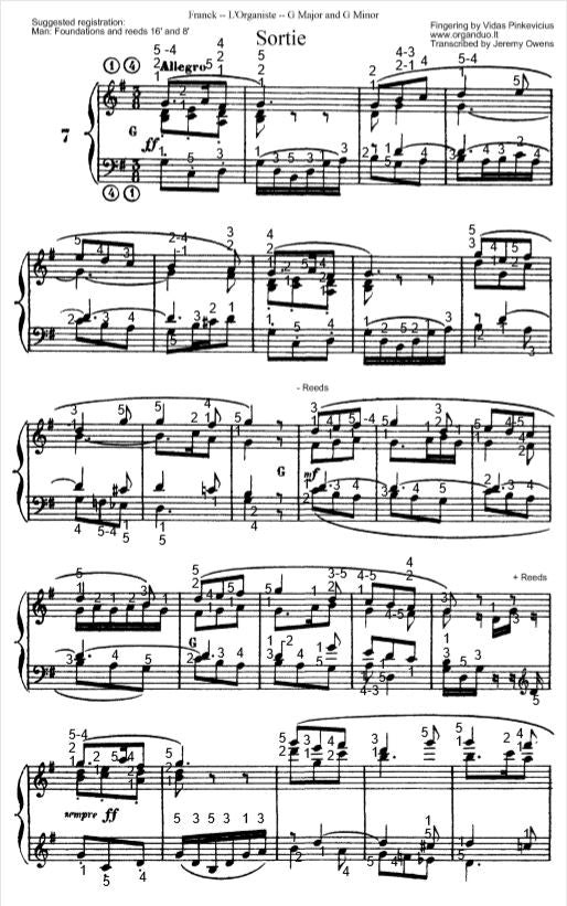 Sortie in G Major from L'Organiste by Cesar Franck with Fingering